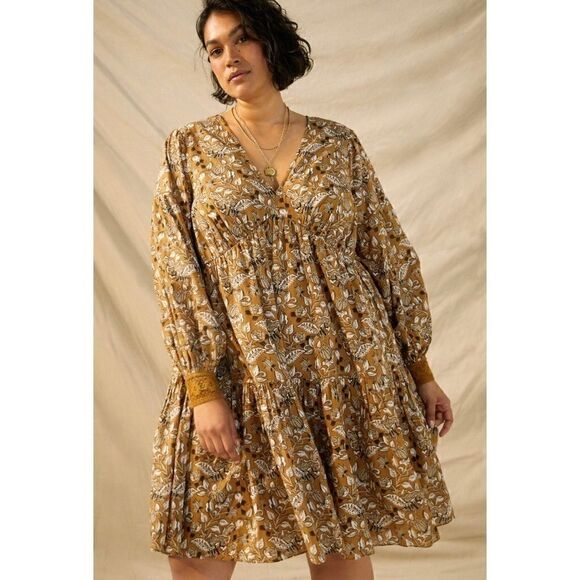 NEW Anthropologie Let Me Be Jemma Puff-Sleeve V-Neck Henley Tunic Dress 0 Petite - Picture 6 of 8